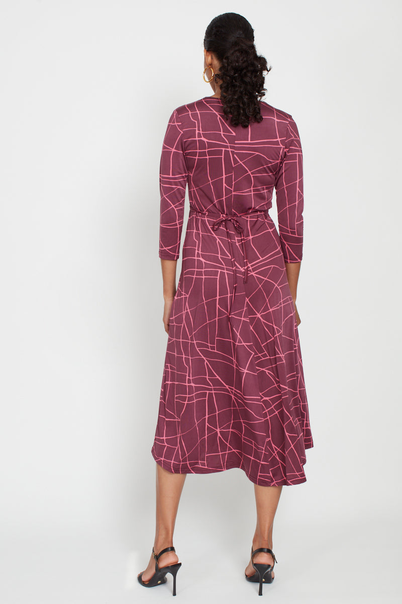 Amy Dress, Abstract Pink Bordeaux