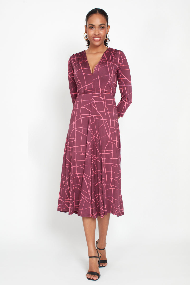 Amy Dress, Abstract Pink Bordeaux