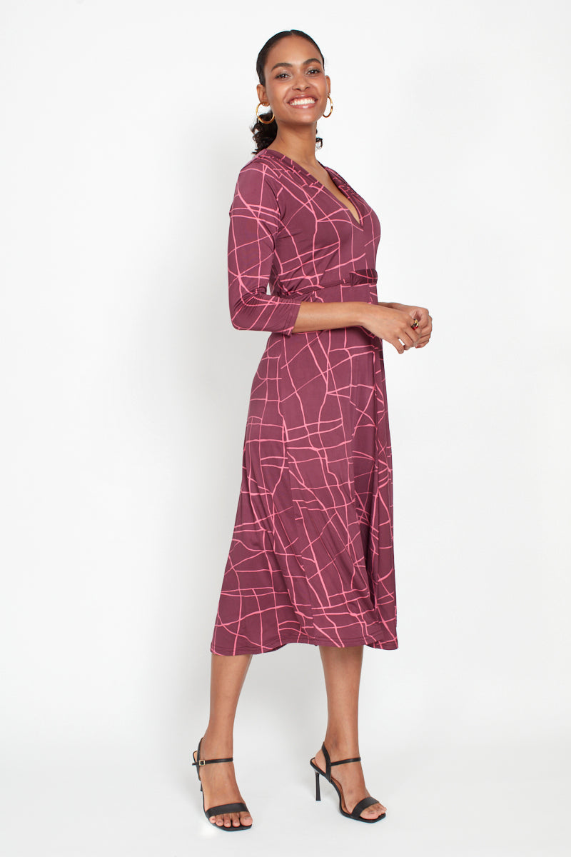 Amy Dress, Abstract Pink Bordeaux