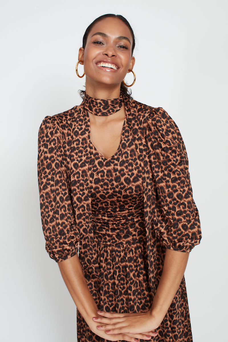 Esme Midi Dress, Small Leopard Brown