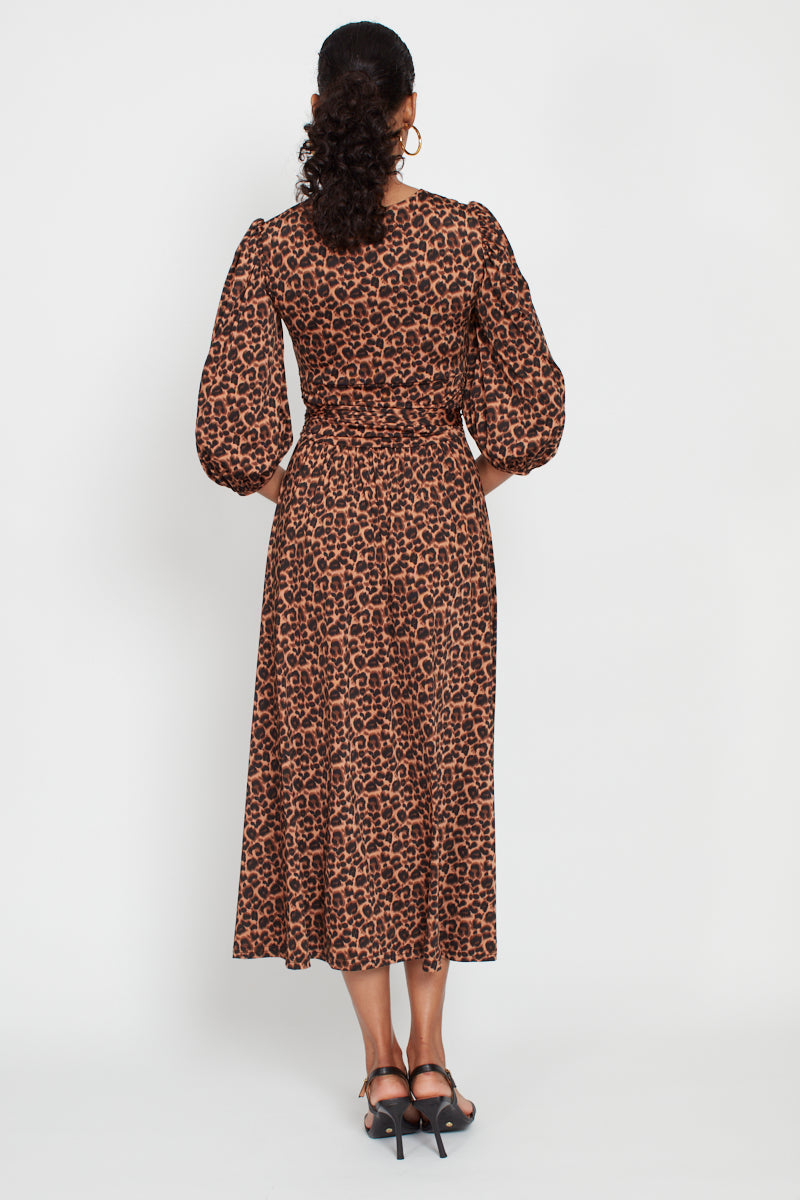 Esme Midi Dress, Small Leopard Brown