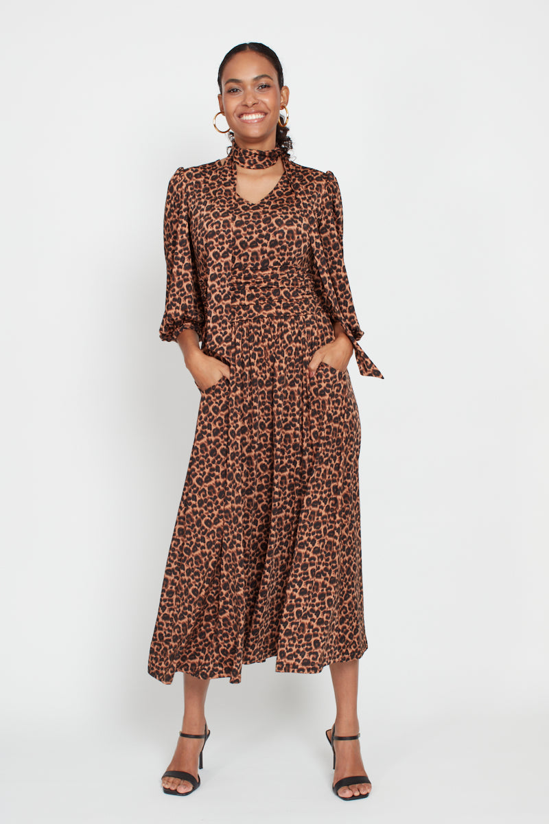 Esme Midi Dress, Small Leopard Brown