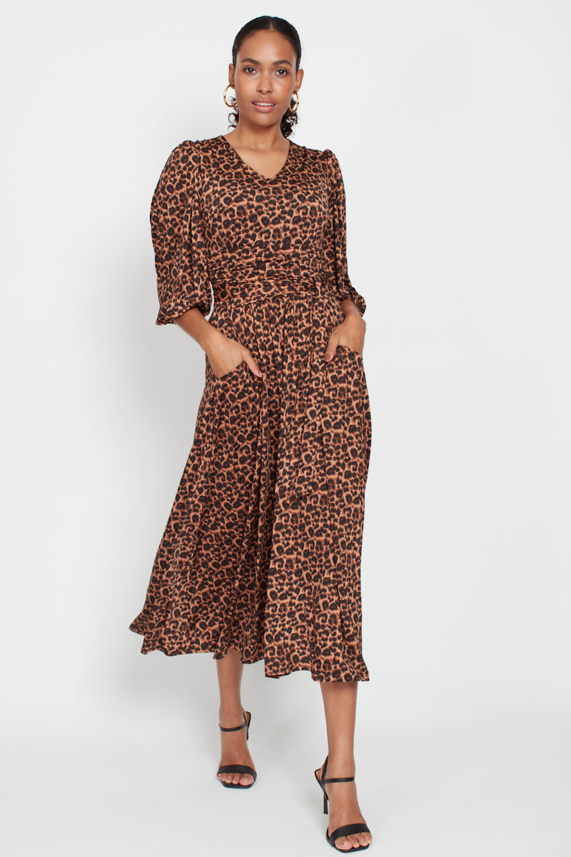 Esme Midi Dress, Small Leopard Brown