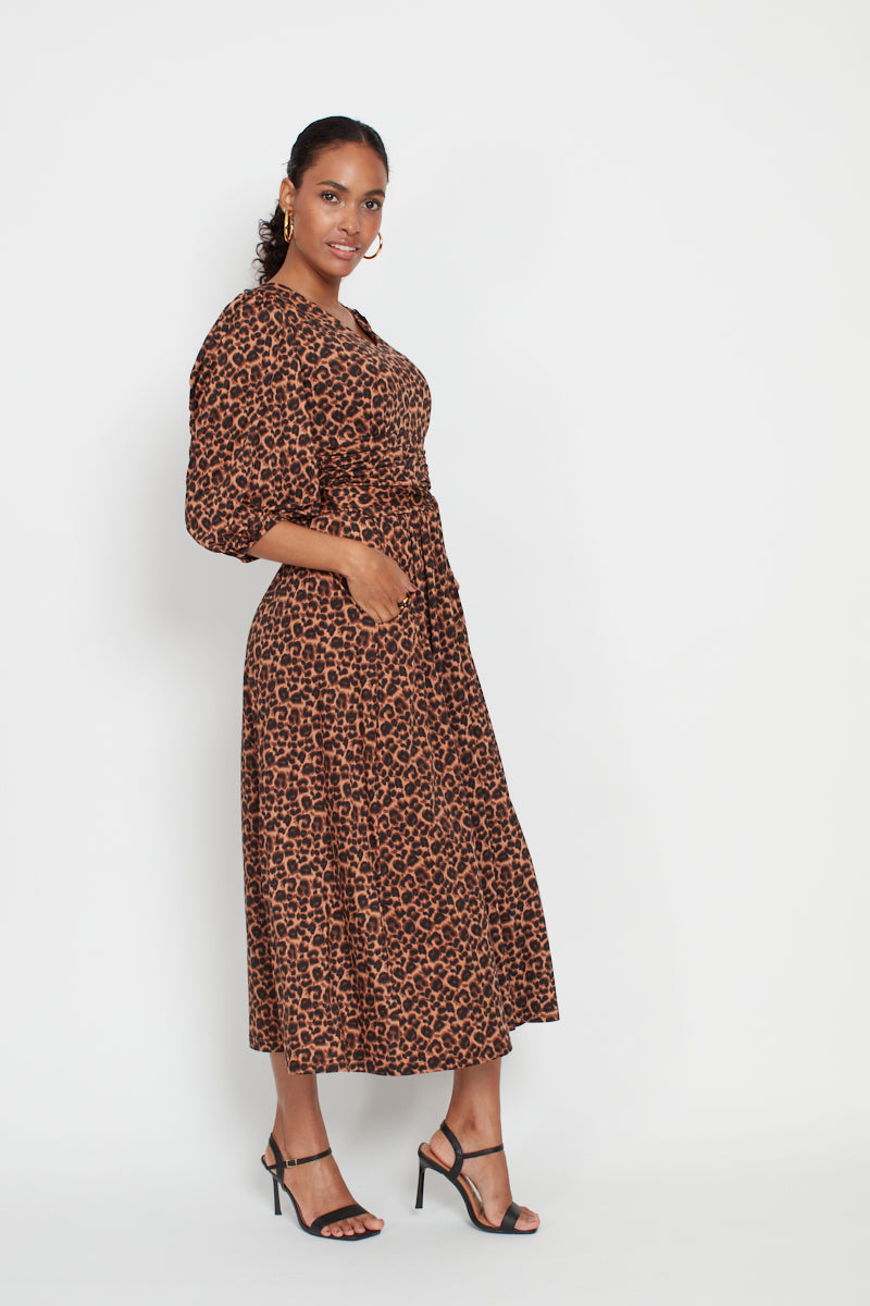 Esme Midi Dress, Small Leopard Brown