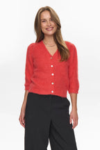 Suri Brushed Short-Sleeved Cardigan, Fiery Red
