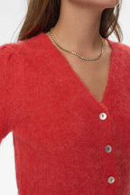 Suri Brushed Short-Sleeved Cardigan, Fiery Red