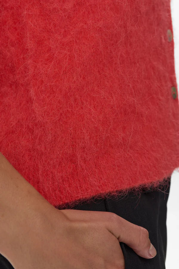 Suri Brushed Short-Sleeved Cardigan, Fiery Red