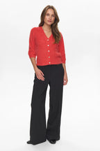 Suri Brushed Short-Sleeved Cardigan, Fiery Red