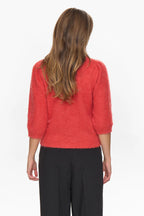 Suri Brushed Short-Sleeved Cardigan, Fiery Red