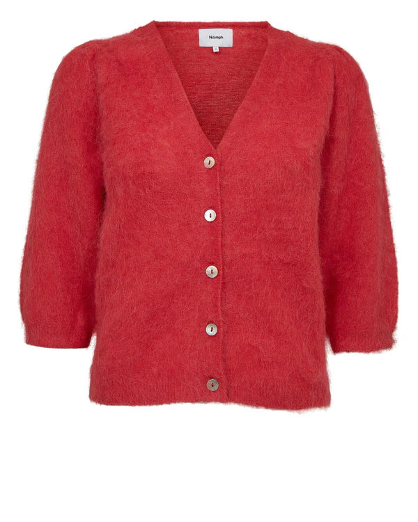 Suri Brushed Short-Sleeved Cardigan, Fiery Red