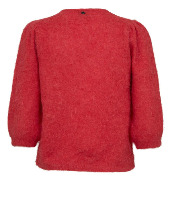 Suri Brushed Short-Sleeved Cardigan, Fiery Red