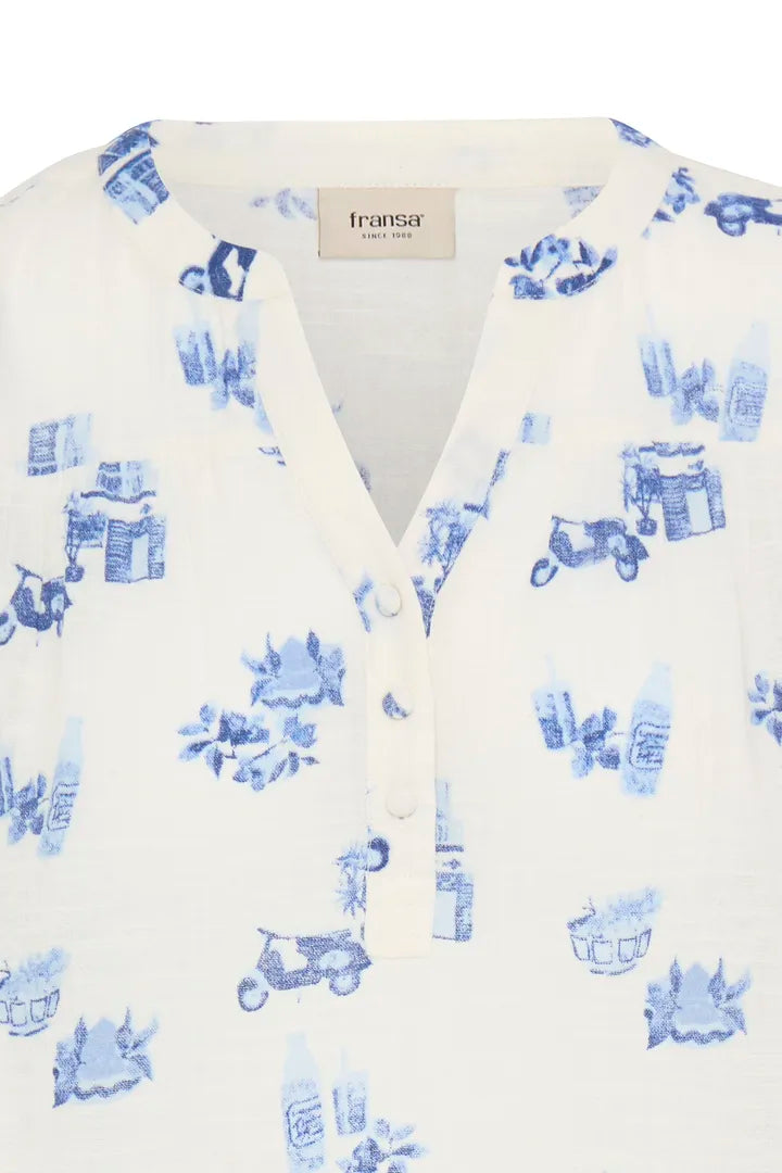 Bobbi Blouse, White with Blue