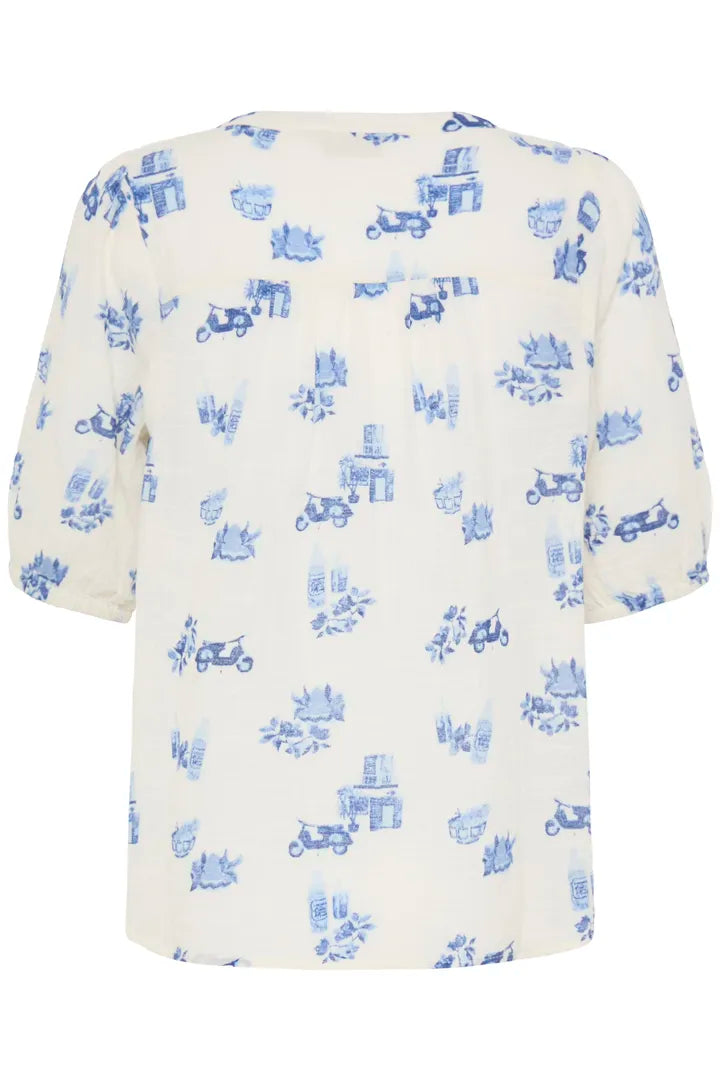 Bobbi Blouse, White with Blue