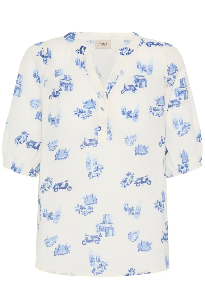 Bobbi Blouse, White with Blue