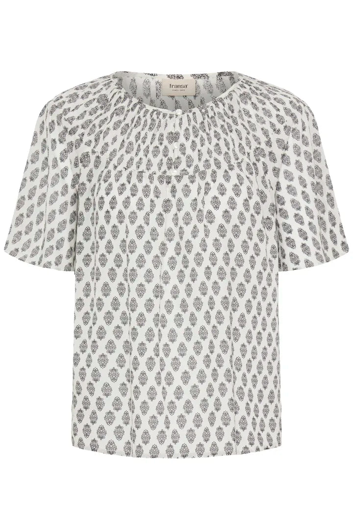 Voila Blouse, Graphic Stamp White Black