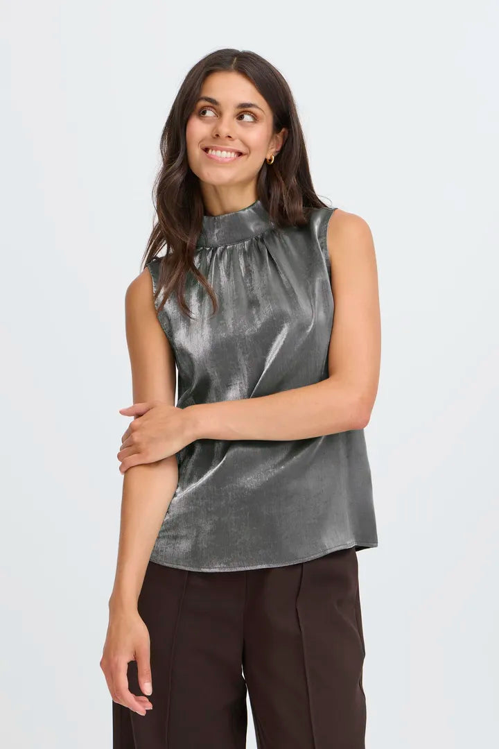 Yolanda Top, Grey Pinstripe