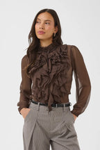 Lilja Crinkle Long Sleeved Shirt, Chocolate Brown