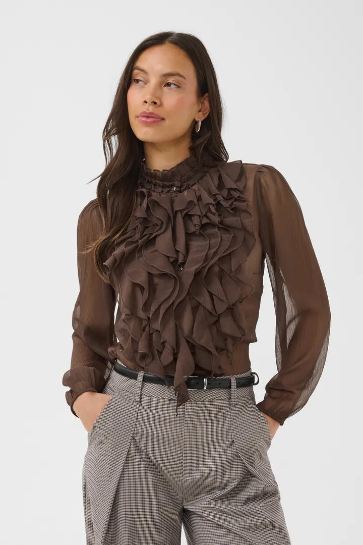 Lilja Crinkle Long Sleeved Shirt, Chocolate Brown