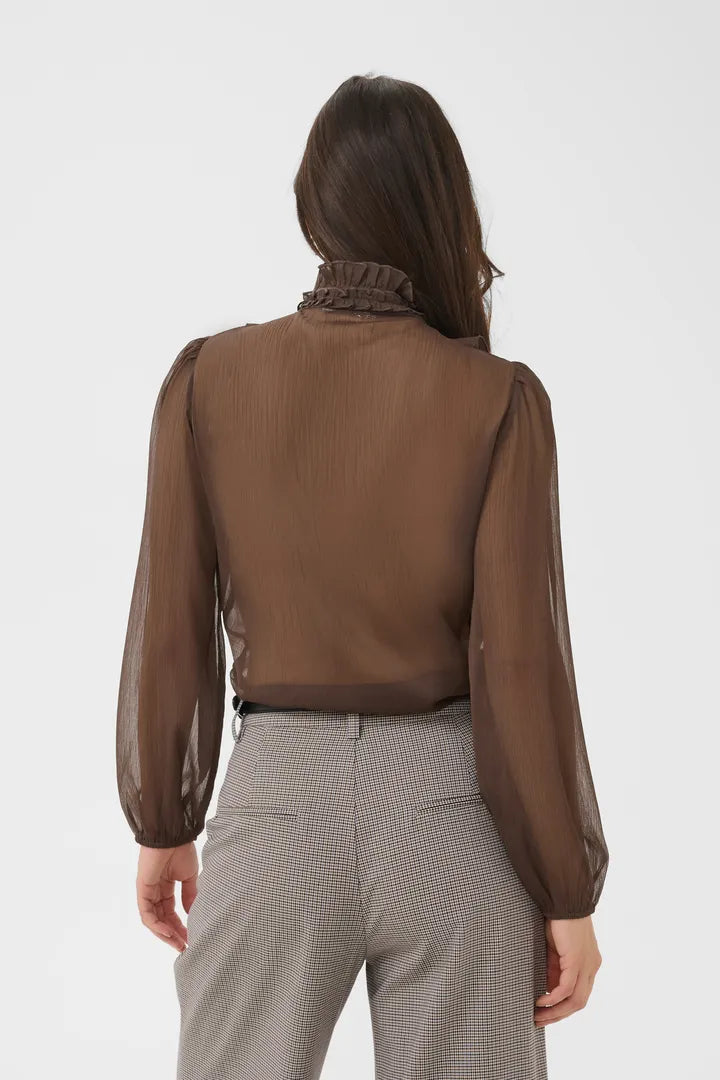 Lilja Crinkle Long Sleeved Shirt, Chocolate Brown