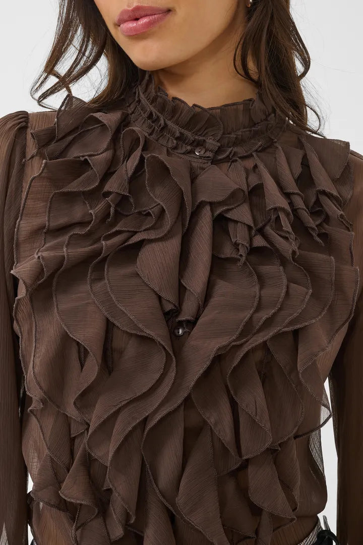Lilja Crinkle Long Sleeved Shirt, Chocolate Brown
