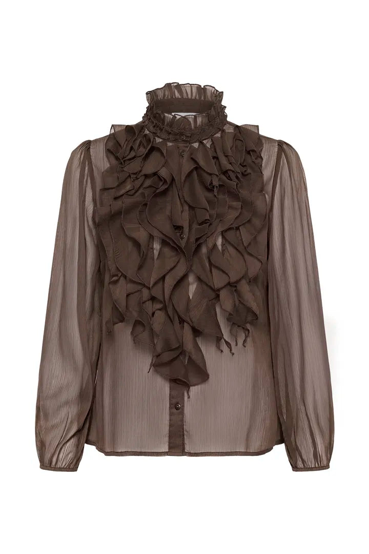 Lilja Crinkle Long Sleeved Shirt, Chocolate Brown
