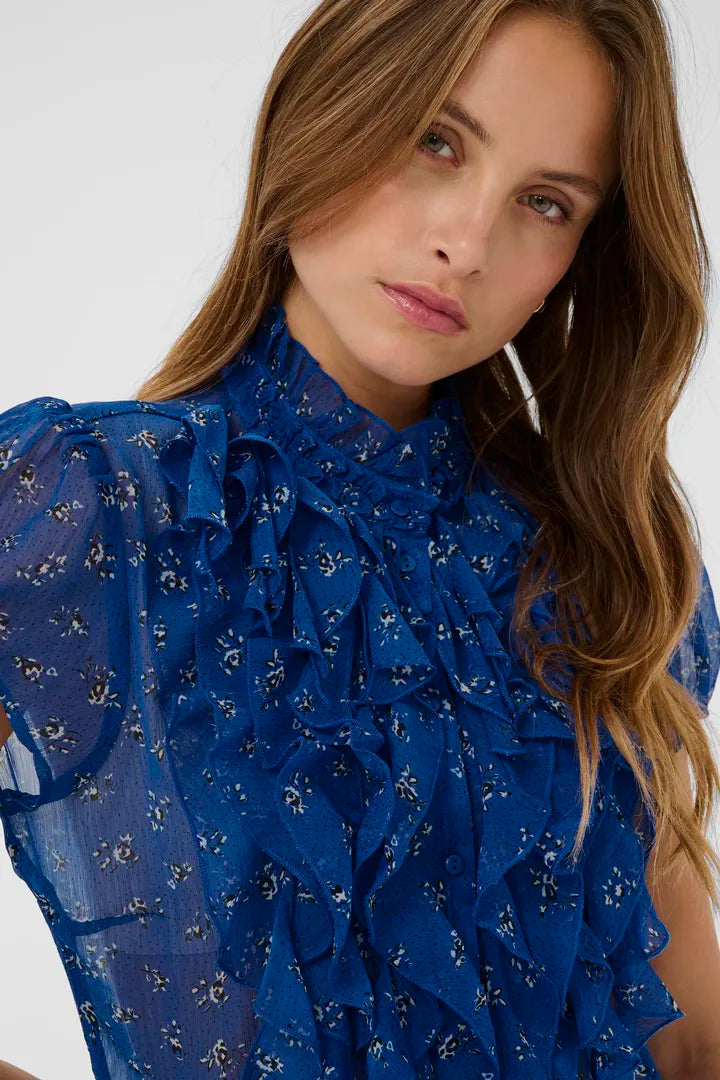 Lilja Crinkle Short Sleeved Shirt, Crimson Mini Floral