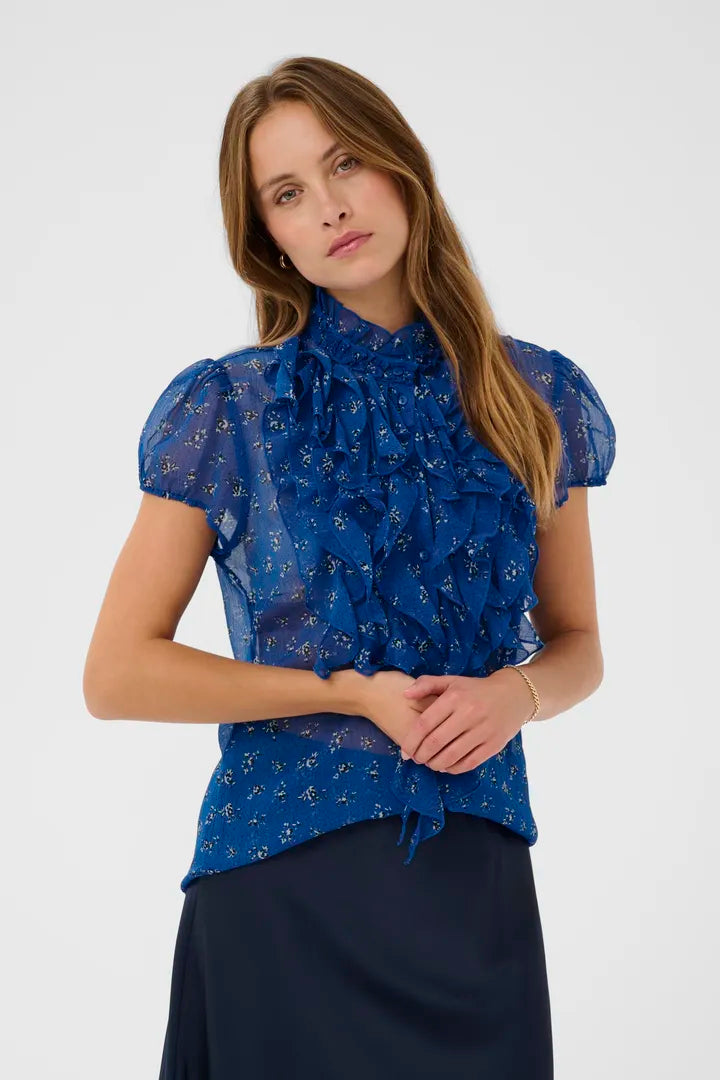 Lilja Crinkle Short Sleeved Shirt, Crimson Mini Floral
