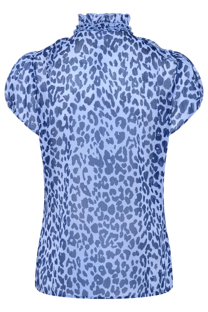 Lilja Crinkle Short Sleeved Shirt, Hydrangea Midnight Leopard
