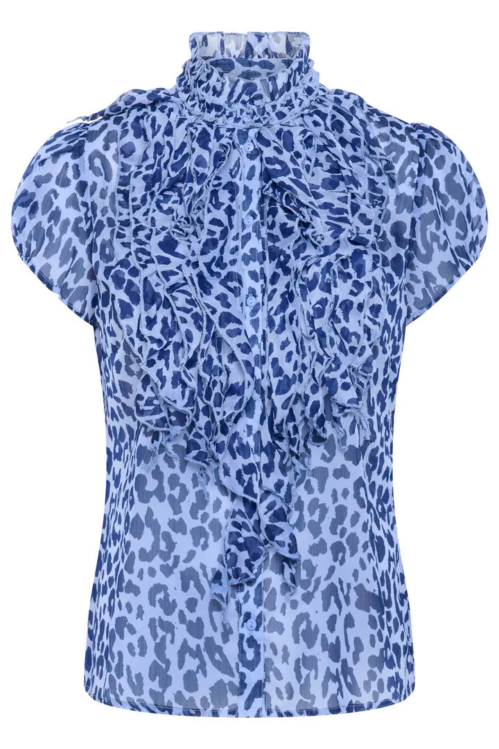 Lilja Crinkle Short Sleeved Shirt, Hydrangea Midnight Leopard