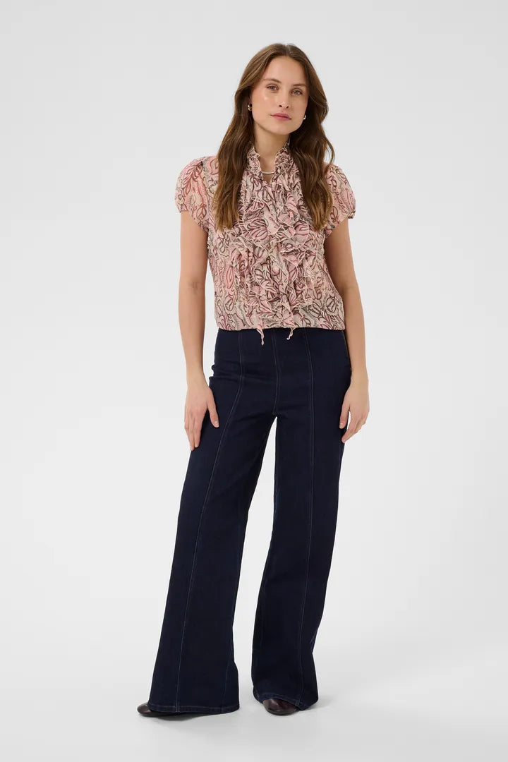 Lilja Crinkle Short Sleeved Shirt, Dusty Pinks Arty Blooms