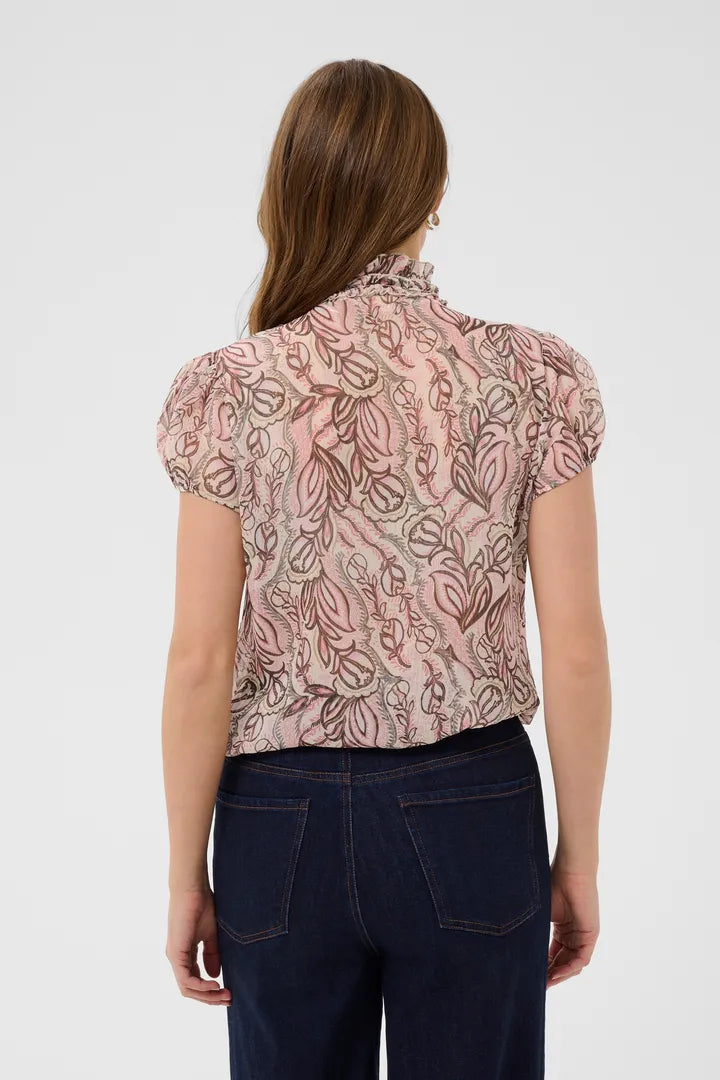 Lilja Crinkle Short Sleeved Shirt, Dusty Pinks Arty Blooms
