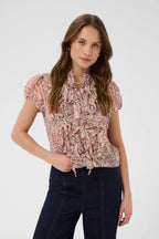 Lilja Crinkle Short Sleeved Shirt, Dusty Pinks Arty Blooms