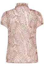 Lilja Crinkle Short Sleeved Shirt, Dusty Pinks Arty Blooms