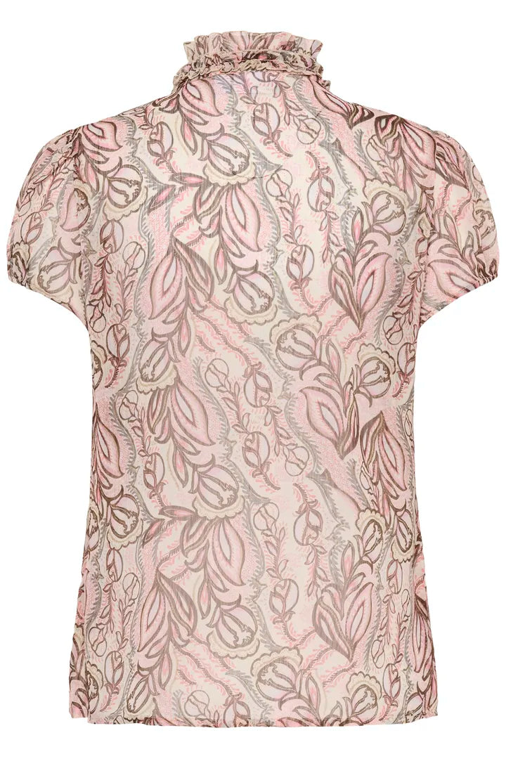 Lilja Crinkle Short Sleeved Shirt, Dusty Pinks Arty Blooms