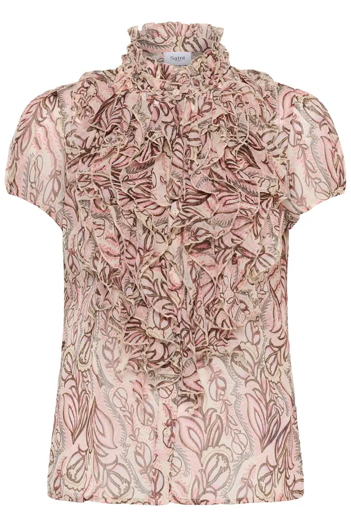 Lilja Crinkle Short Sleeved Shirt, Dusty Pinks Arty Blooms