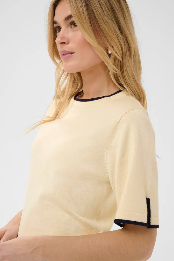 Mila Short Sleeved Pullover, Birch/Night Sky Contrast Stripe