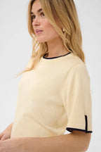 Mila Short Sleeved Pullover, Birch/Night Sky Contrast Stripe