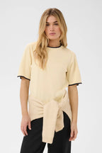 Mila Short Sleeved Pullover, Birch/Night Sky Contrast Stripe