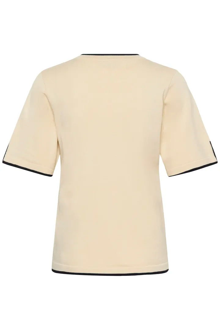 Mila Short Sleeved Pullover, Birch/Night Sky Contrast Stripe