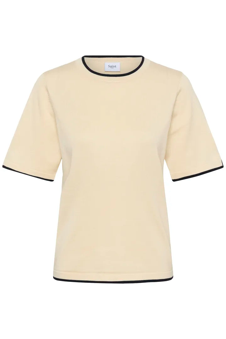 Mila Short Sleeved Pullover, Birch/Night Sky Contrast Stripe