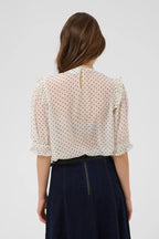 Sabatina Blouse, Turtledove Black Tiny Dots