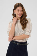 Sabatina Blouse, Turtledove Black Tiny Dots