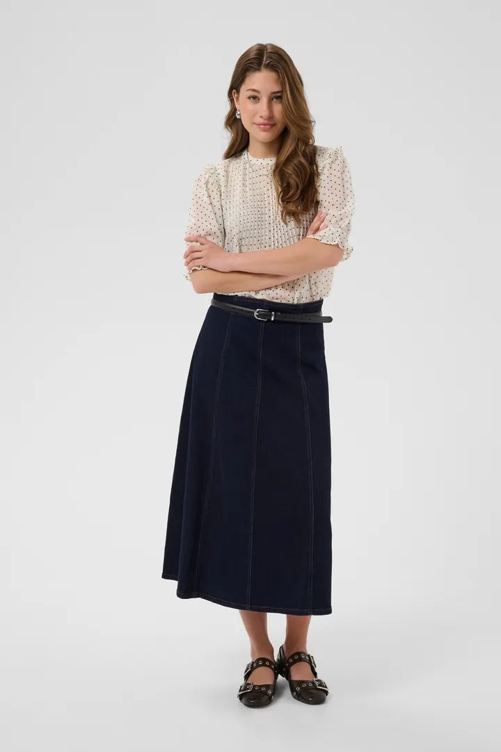 Sabatina Blouse, Turtledove Black Tiny Dots