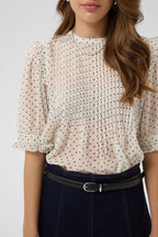 Sabatina Blouse, Turtledove Black Tiny Dots
