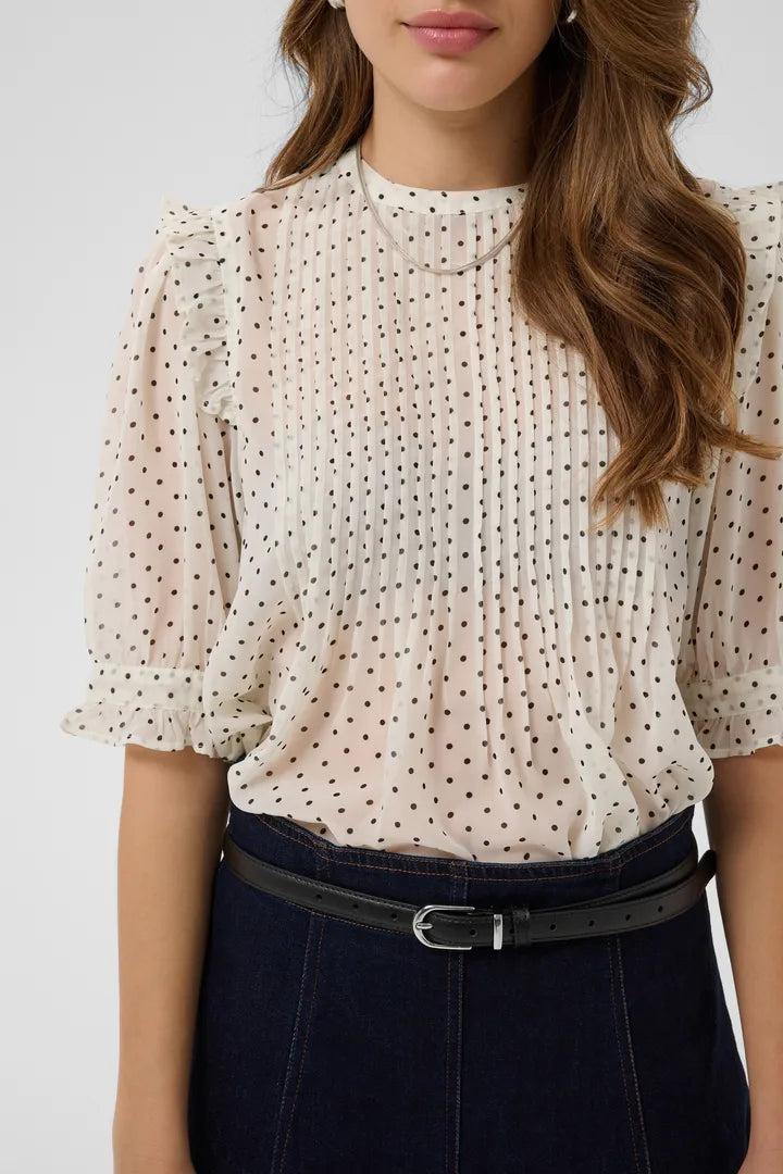 Sabatina Blouse, Turtledove Black Tiny Dots