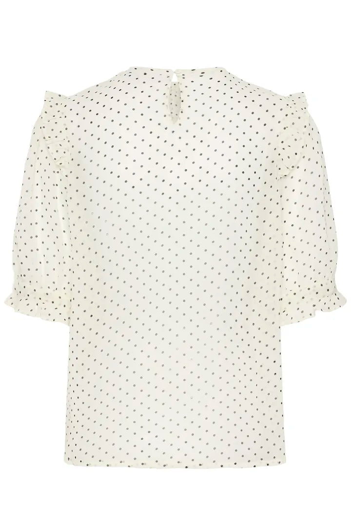 Sabatina Blouse, Turtledove Black Tiny Dots