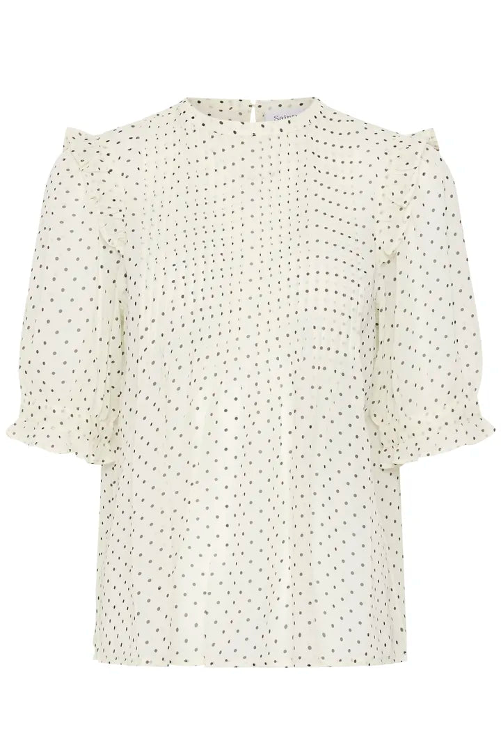 Sabatina Blouse, Turtledove Black Tiny Dots
