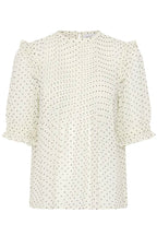 Sabatina Blouse, Turtledove Black Tiny Dots