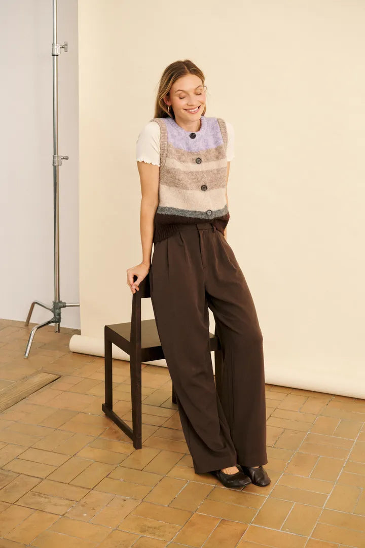 Seraphina Knit Vest, Chocolate Lilac Multi Stripe