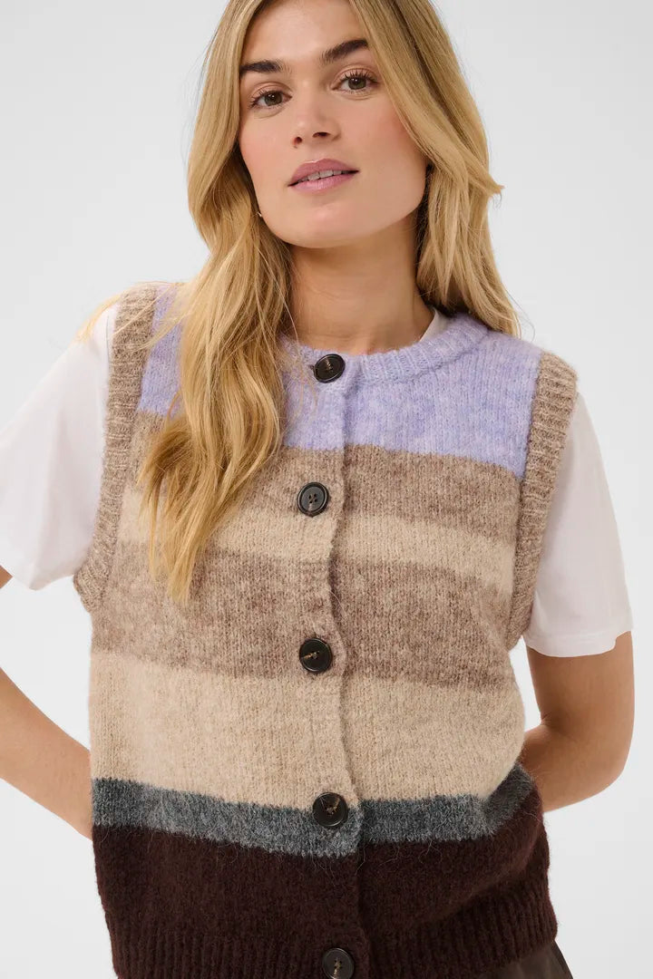 Seraphina Knit Vest, Chocolate Lilac Multi Stripe